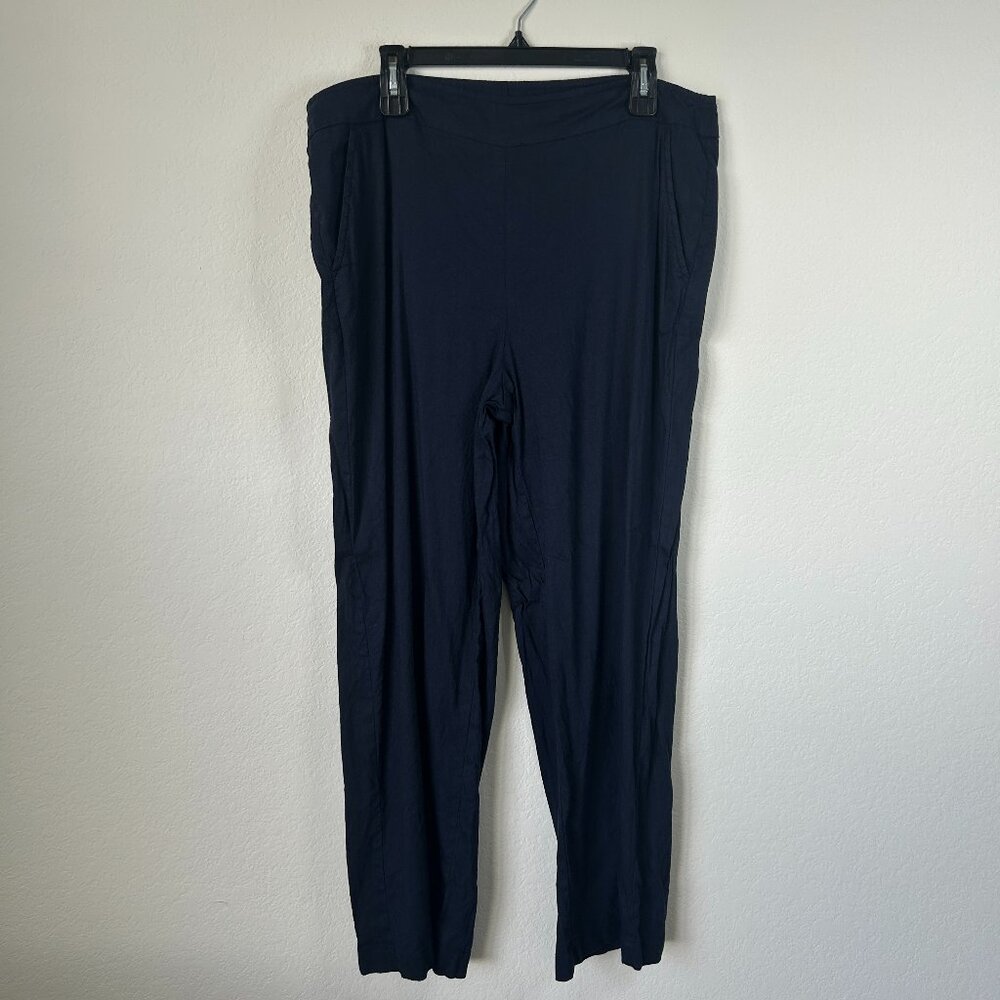 Chico's Pants Womens 3R 16 Navy Blue Linen Pull On Casual Ankle Travel XL